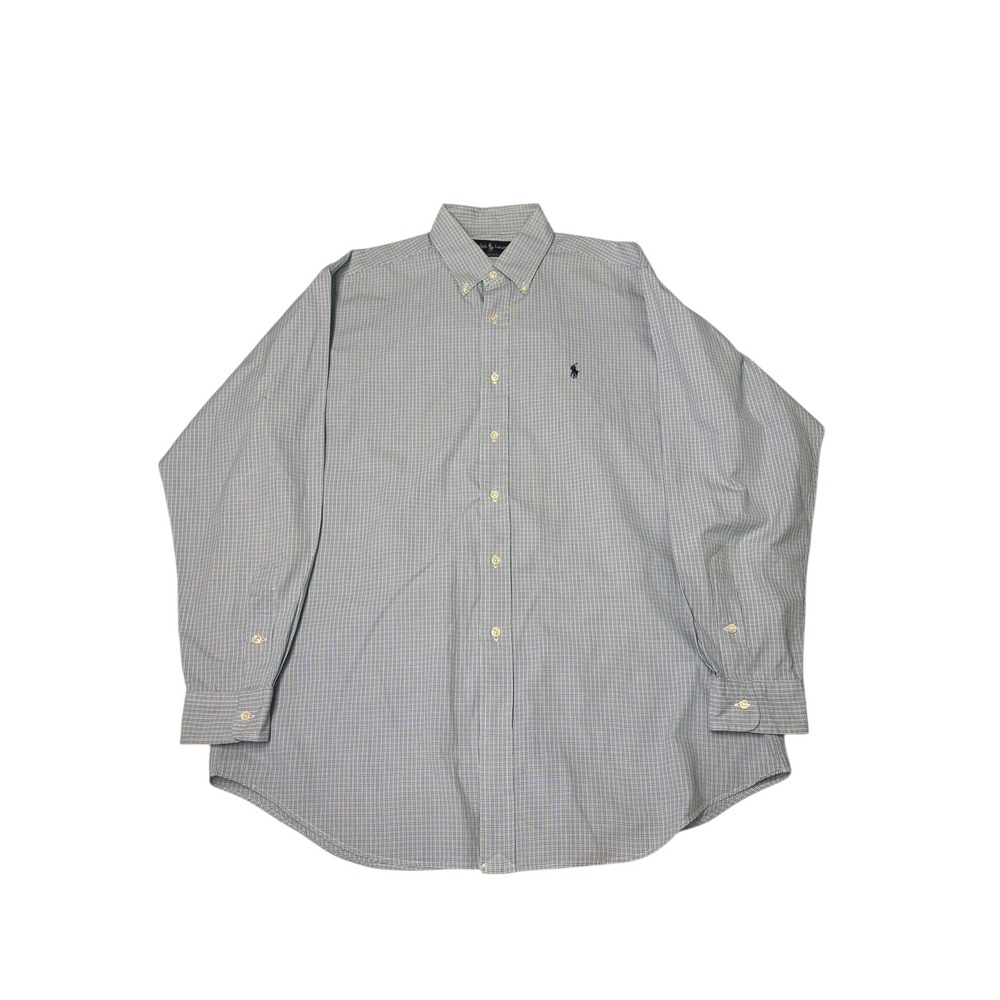 Polo Ralph Lauren Mens Gingham Button Down Shirt Long Sleeve Classic Fit Blue L